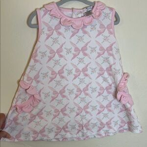 Pima Cotton Baby Loren Pink Bow Patterned Sleeveless Dress